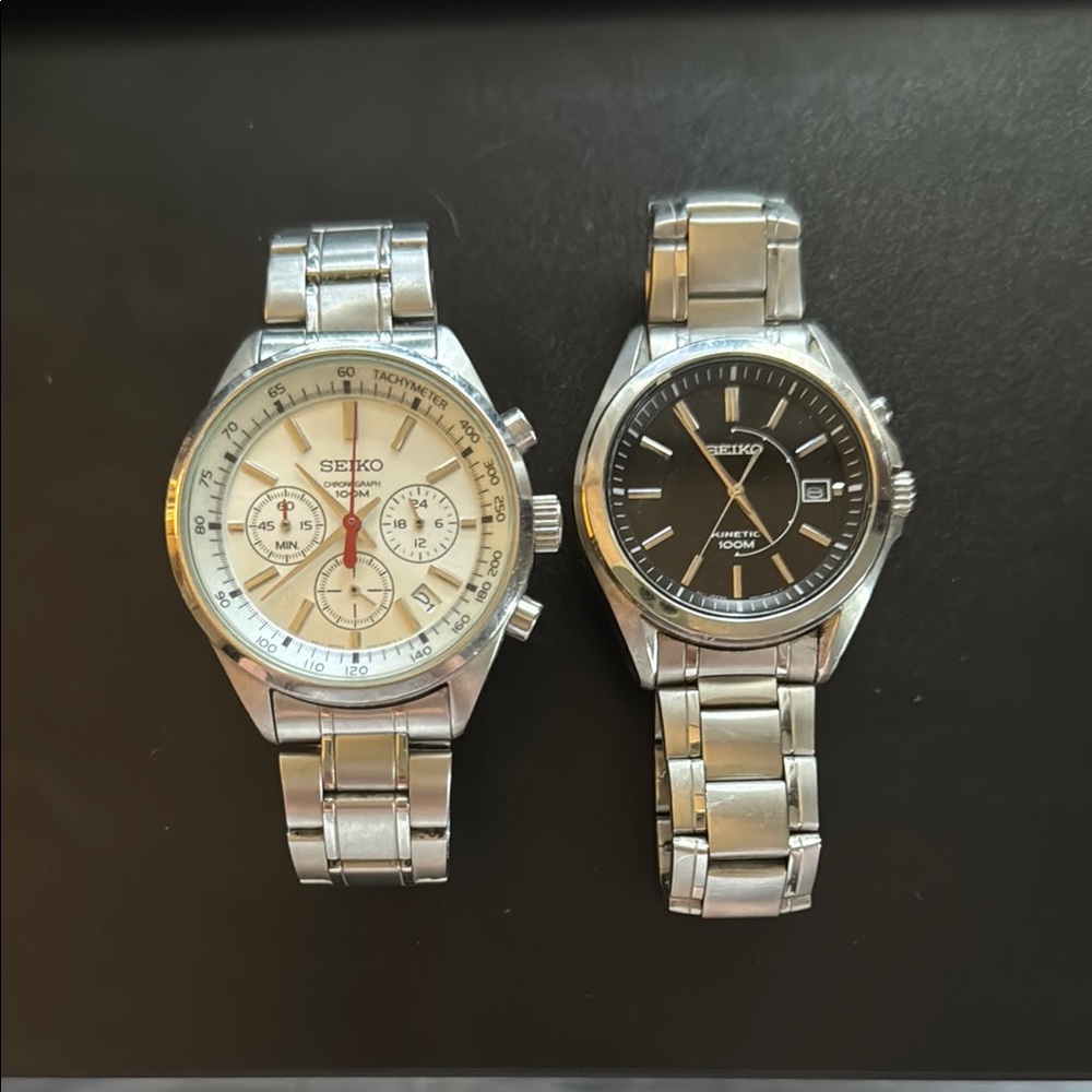 Seiko Silver and Black Watches - set of 2
